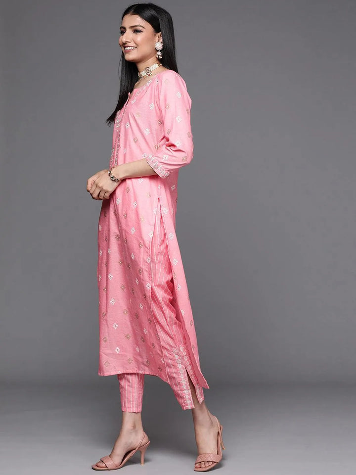 Pink Printed Cotton Suit Set - Libas