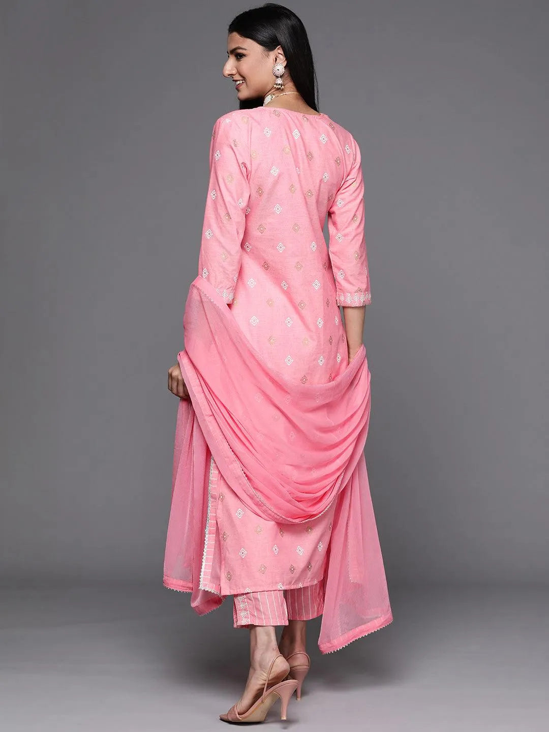 Pink Printed Cotton Suit Set - Libas