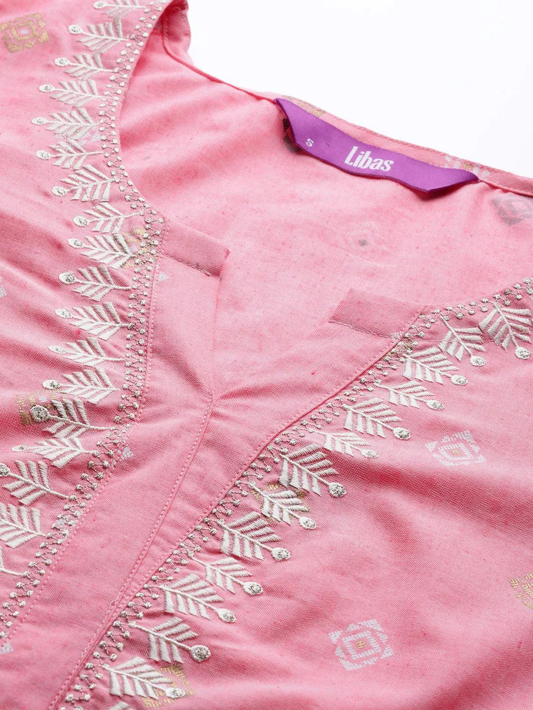 Pink Printed Cotton Suit Set - Libas 