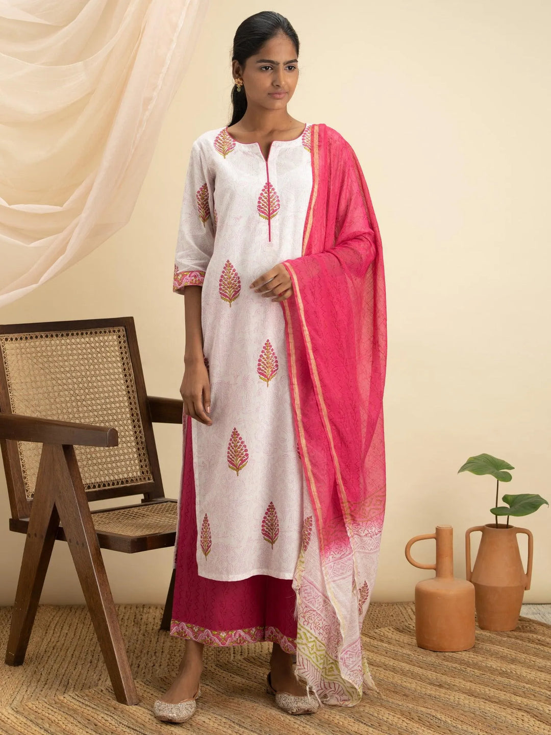 Pink Printed Cotton Suit Set - Libas