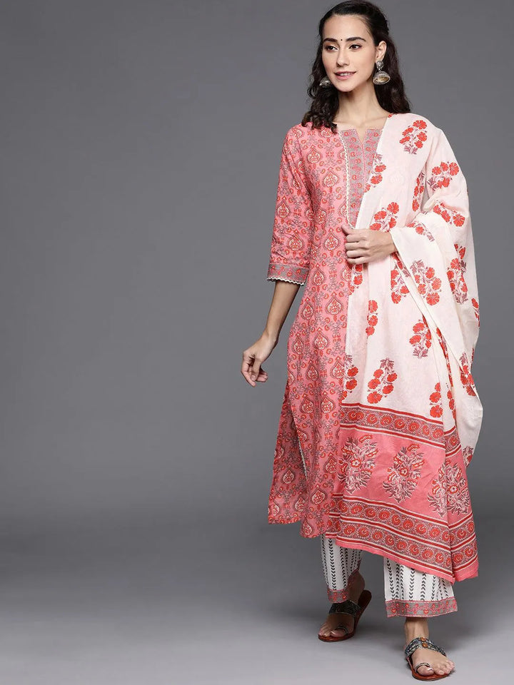 Pink Printed Cotton Suit Set - Libas