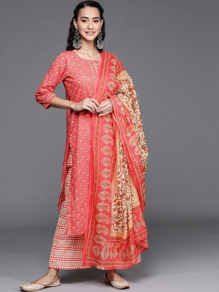 Pink Printed Cotton Suit Set - Libas