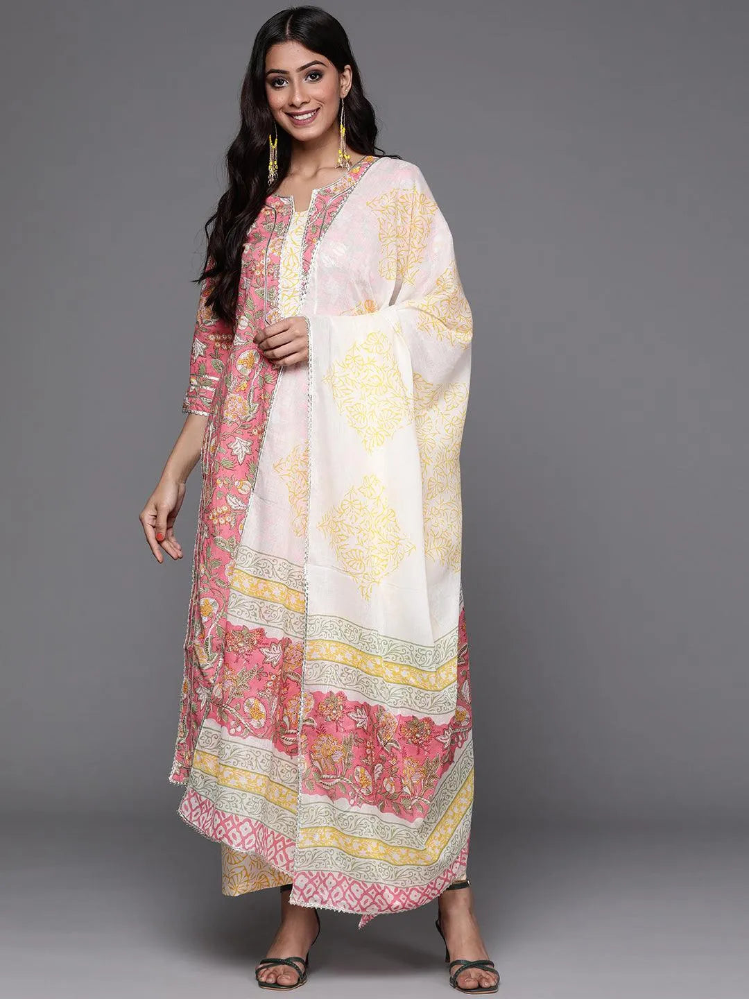 Pink Printed Cotton Suit Set - Libas