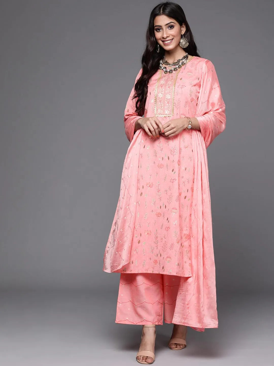 Pink Printed Cotton Suit Set - Libas