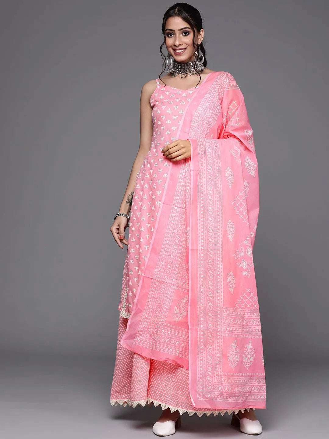 Pink Printed Cotton Suit Set - Libas