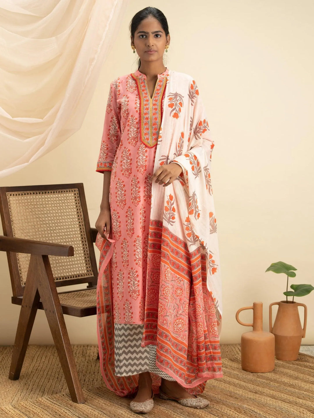 Pink Printed Cotton Suit Set - Libas