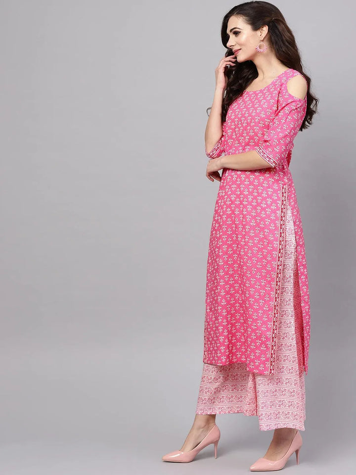 Pink Printed Cotton Suit Set - Libas