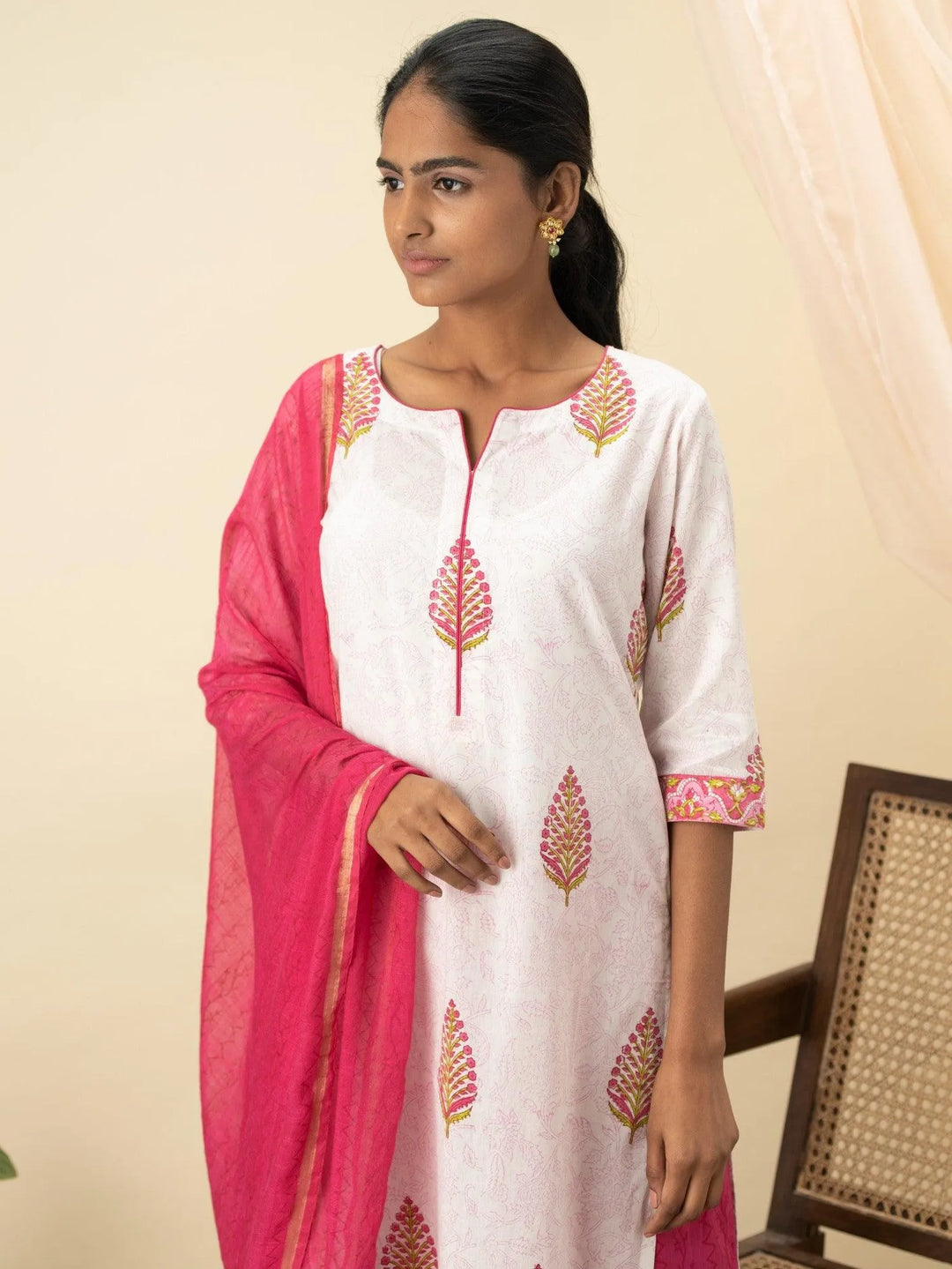 Pink Printed Cotton Suit Set - Libas