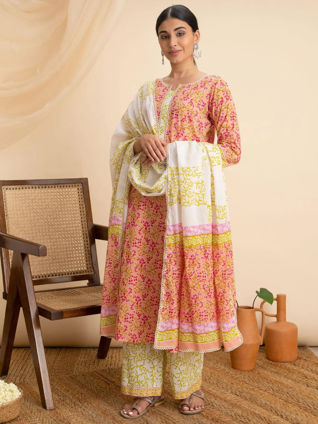 Pink Printed Cotton Suit Set - Libas 