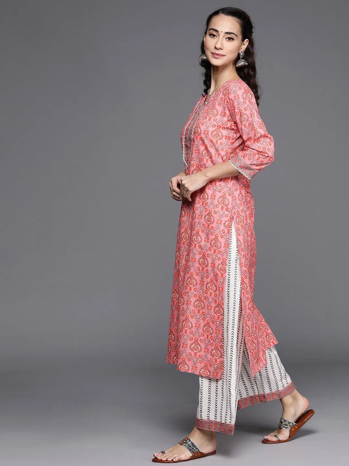 Pink Printed Cotton Suit Set - Libas