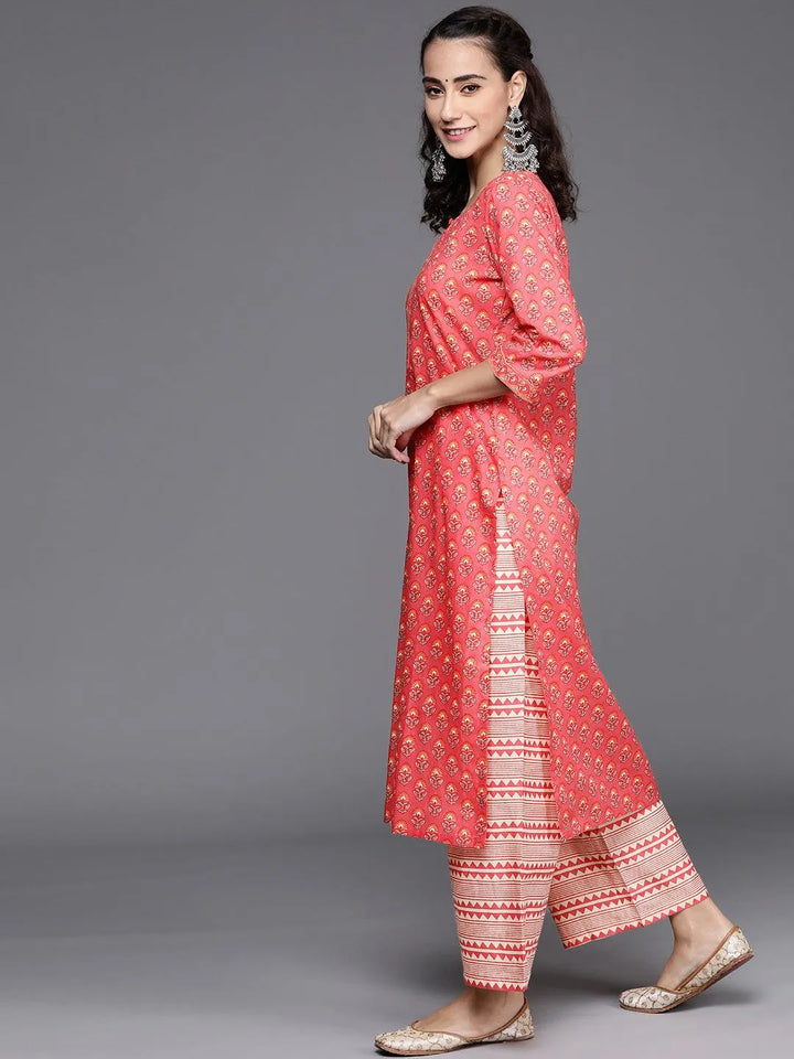 Pink Printed Cotton Suit Set - Libas