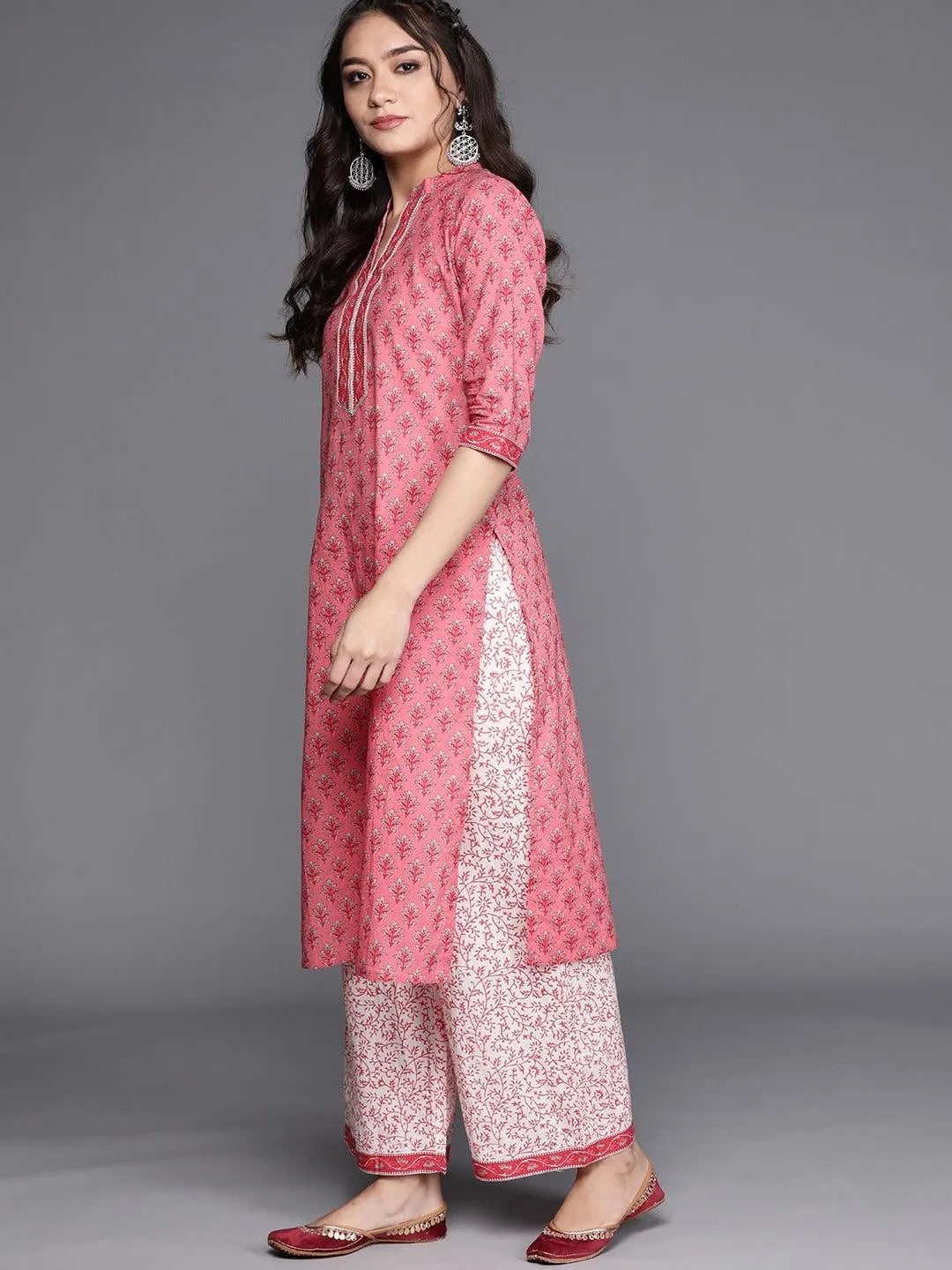 Pink Printed Cotton Suit Set - Libas