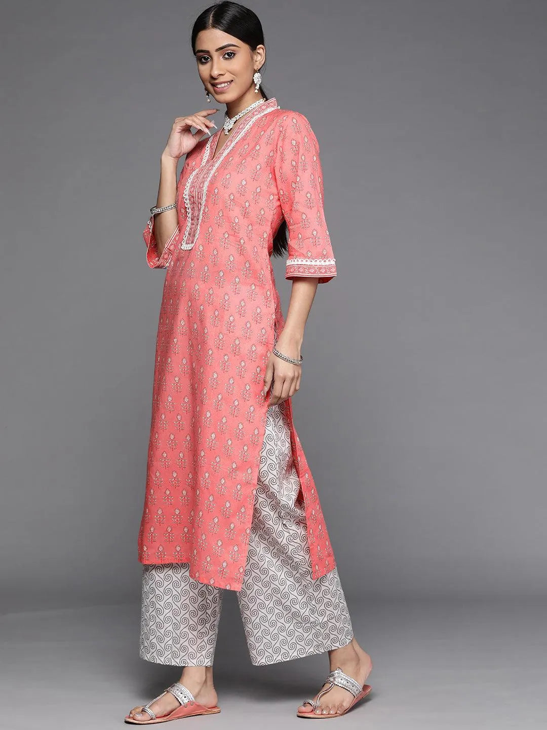 Pink Printed Cotton Suit Set - Libas