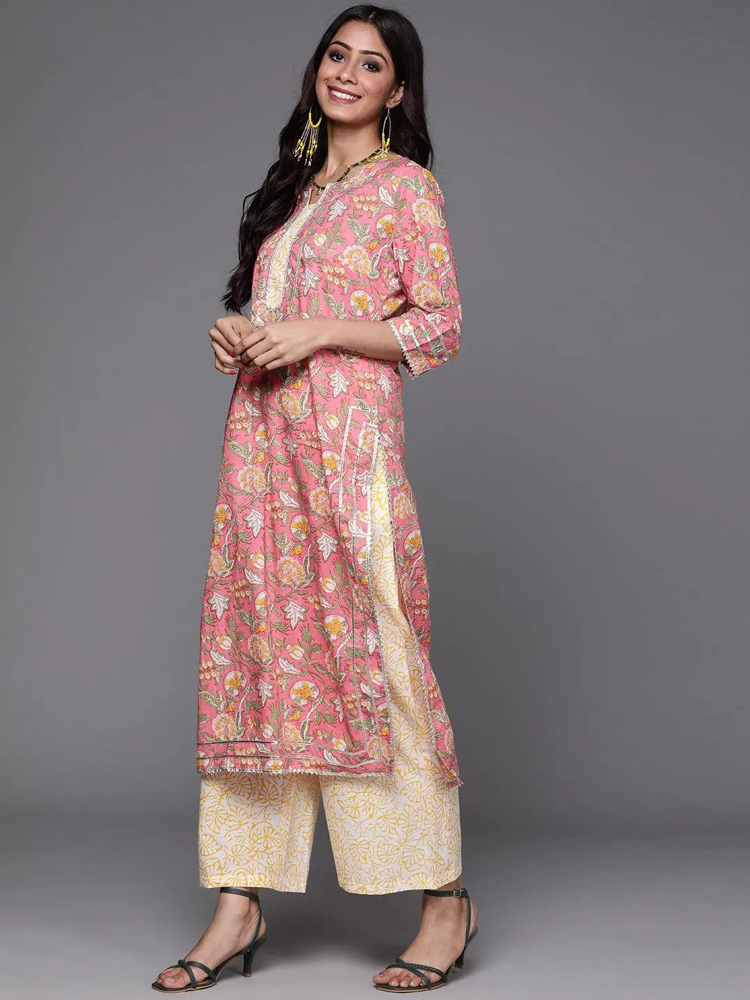 Pink Printed Cotton Suit Set - Libas 