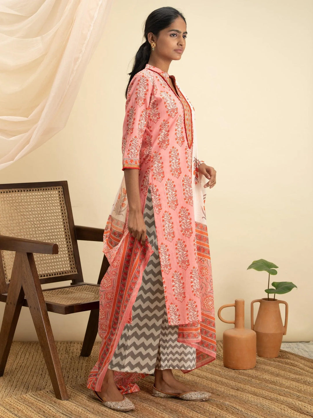 Pink Printed Cotton Suit Set - Libas