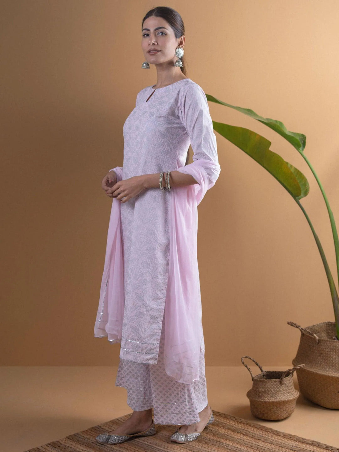 Pink Printed Cotton Suit Set - Libas 