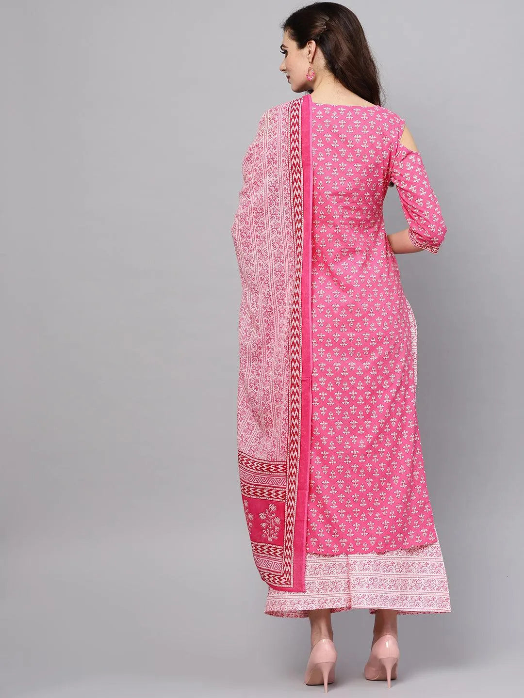 Pink Printed Cotton Suit Set - Libas 