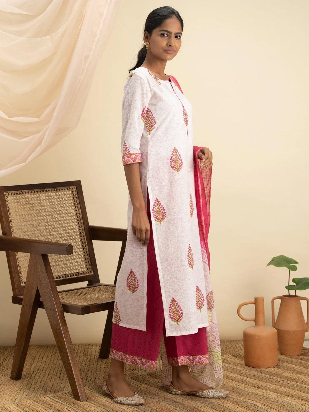 Pink Printed Cotton Suit Set - Libas