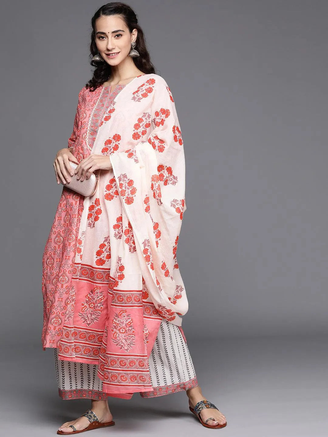 Pink Printed Cotton Suit Set - Libas