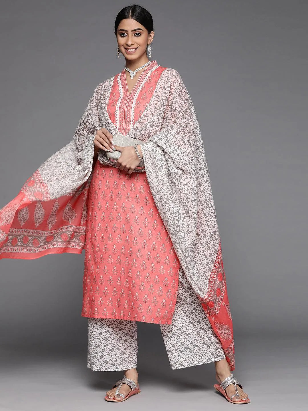 Pink Printed Cotton Suit Set - Libas