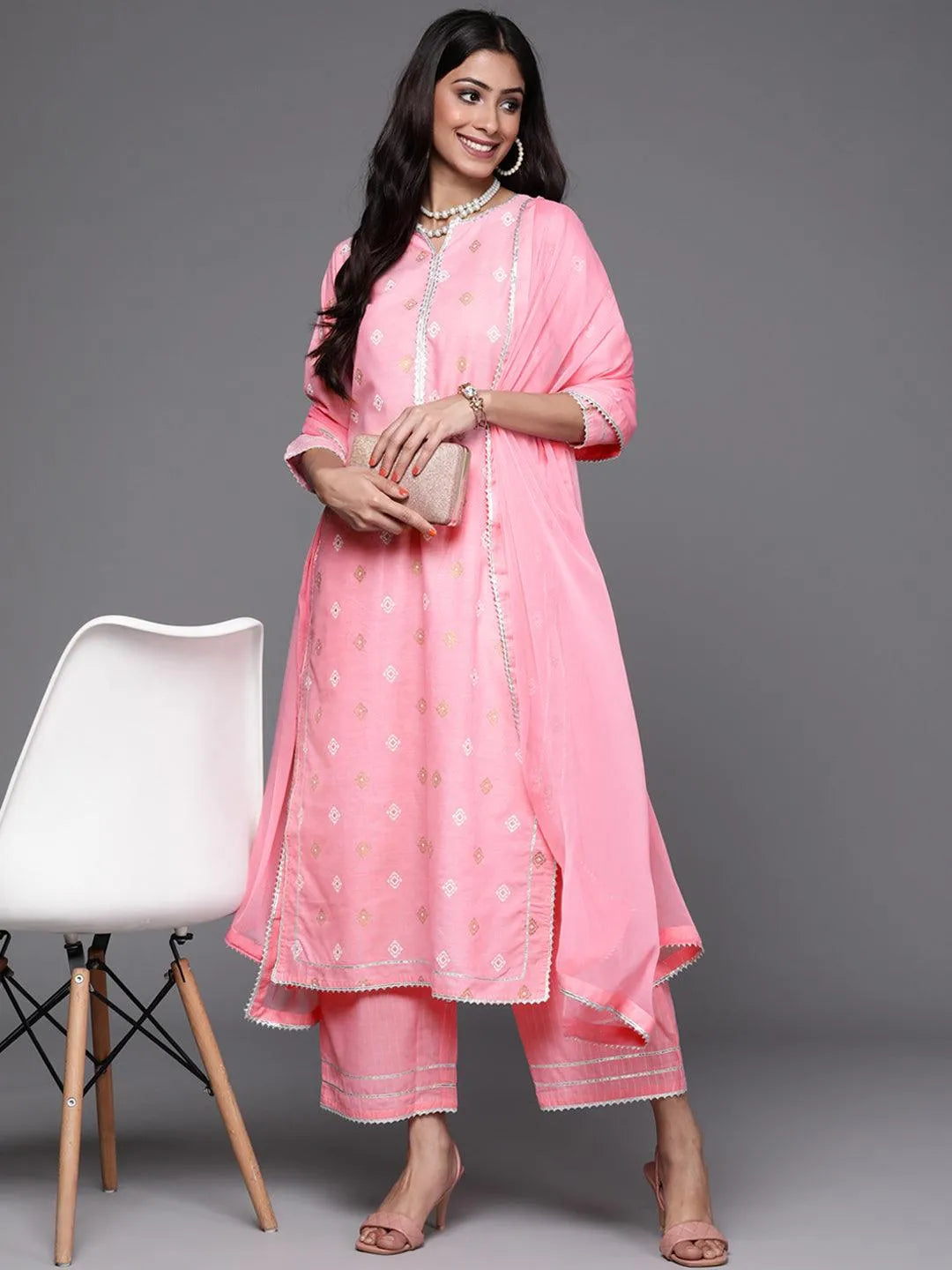 Pink Printed Cotton Suit Set - Libas 