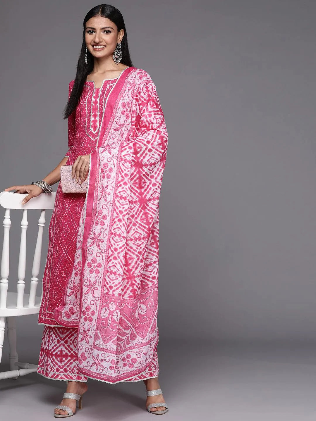 Pink Printed Cotton Straight Suit Set - Libas