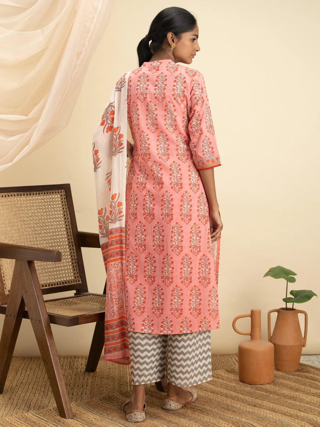 Pink Printed Cotton Suit Set - Libas