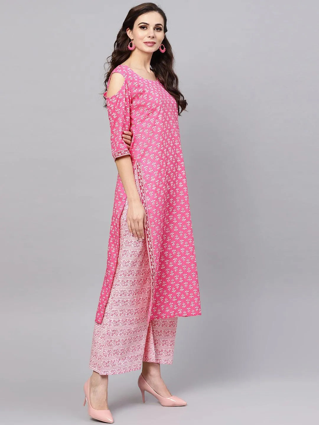 Pink Printed Cotton Suit Set - Libas 