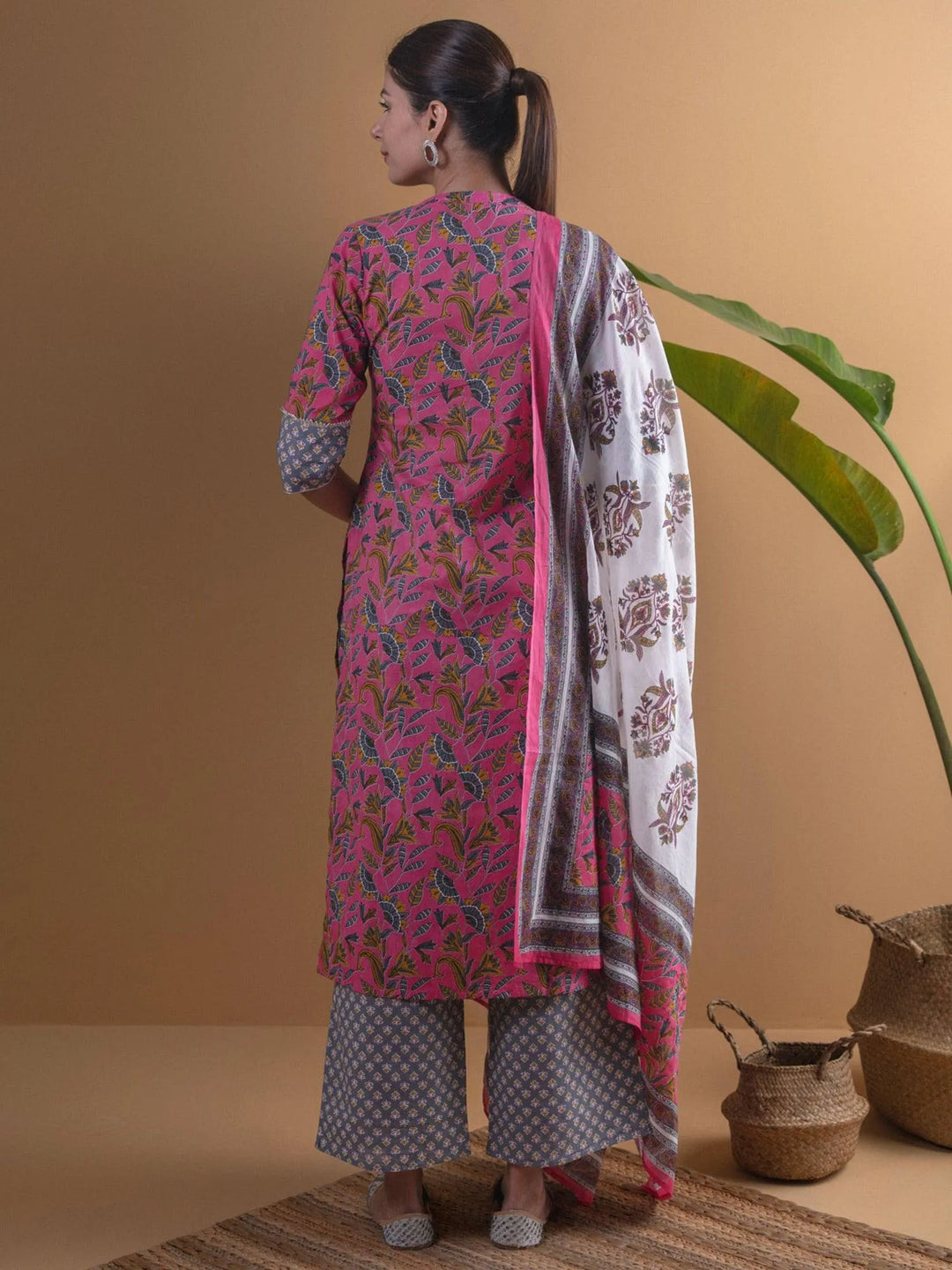 Pink Printed Cotton Suit Set - Libas 