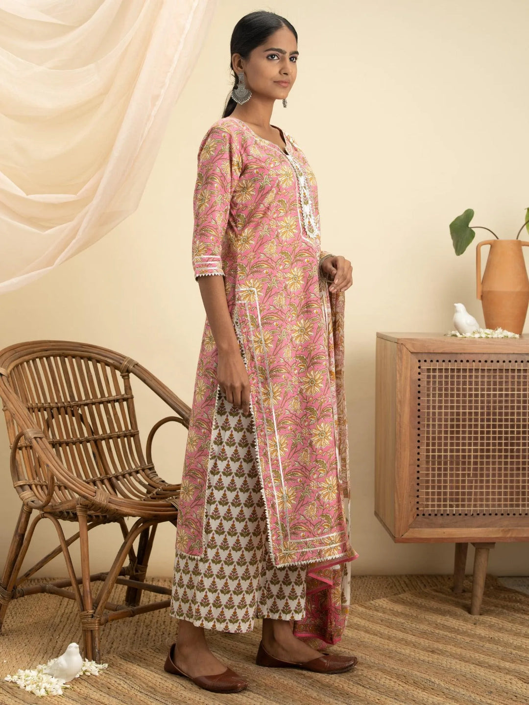 Pink Printed Cotton Suit Set - Libas