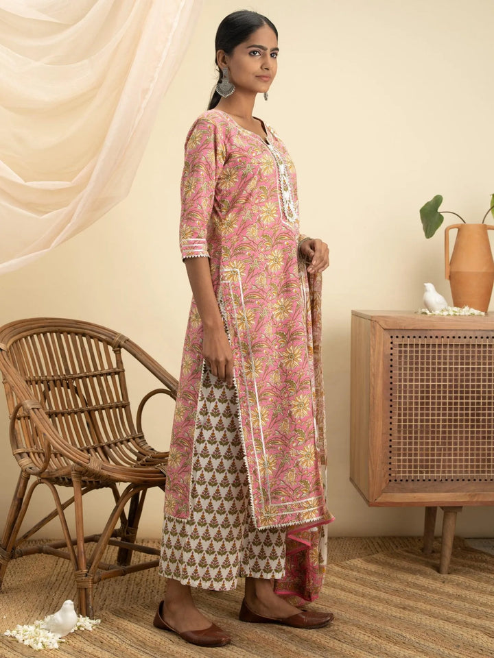 Pink Printed Cotton Suit Set - Libas