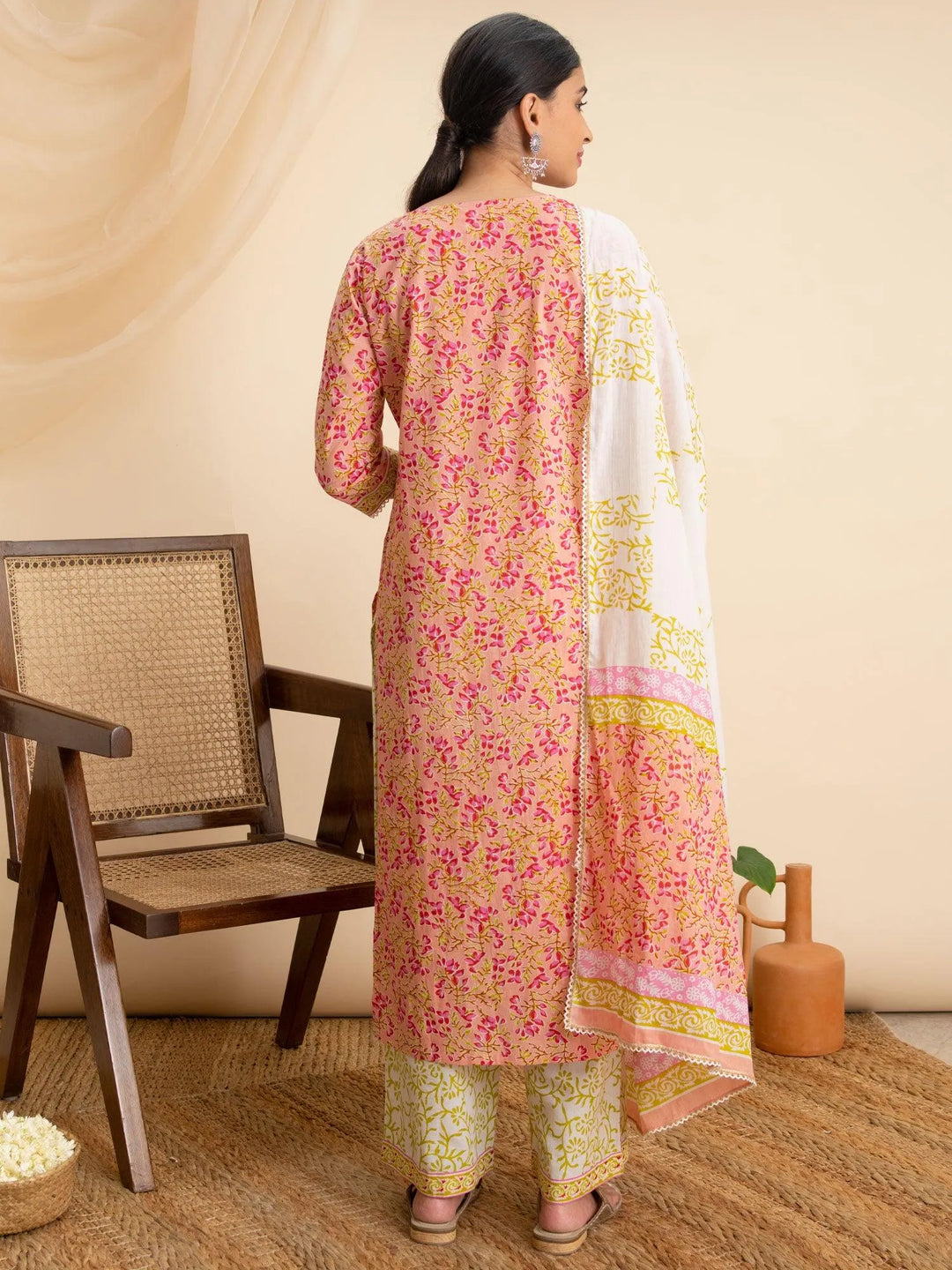 Pink Printed Cotton Suit Set - Libas 