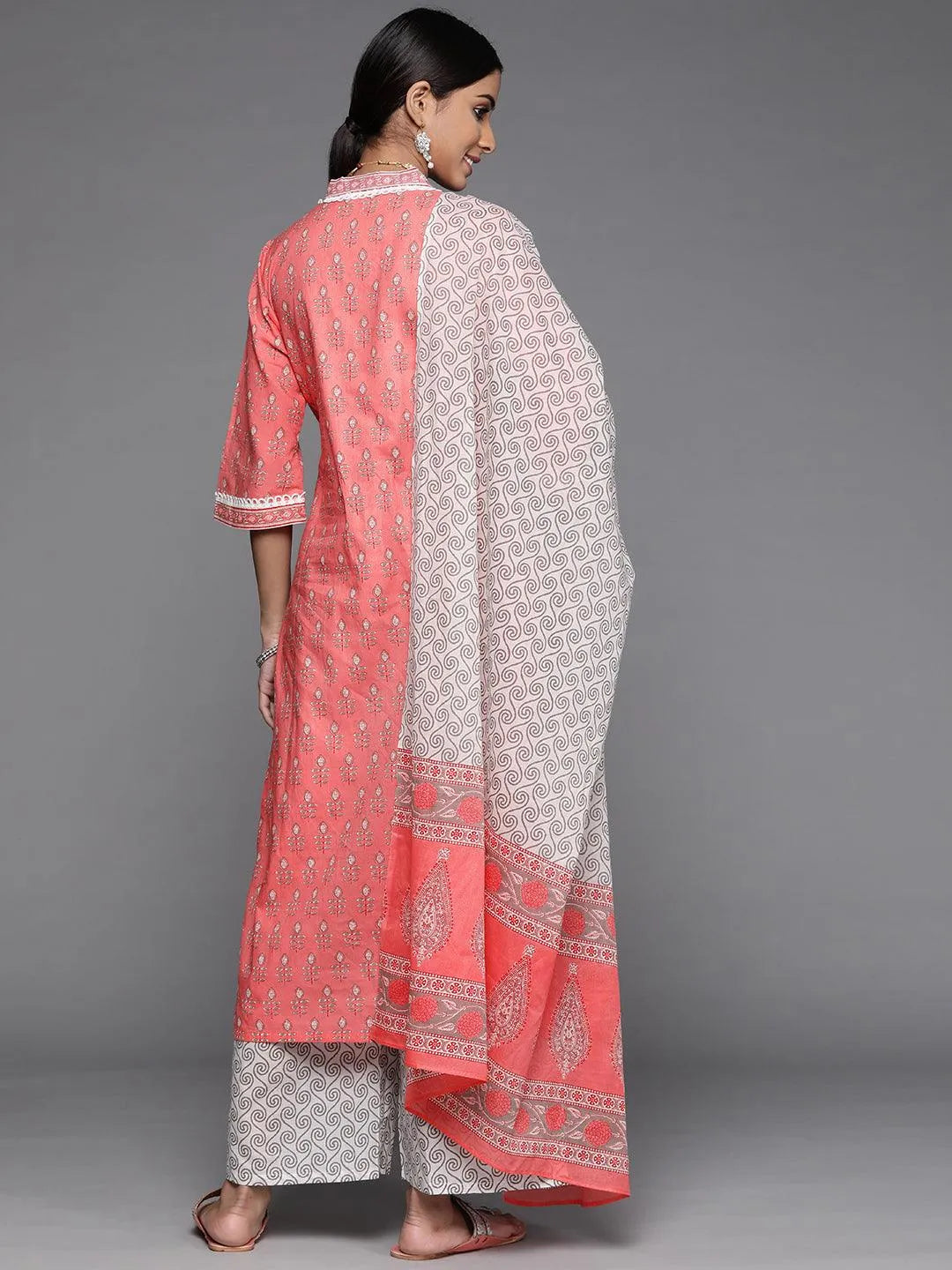 Pink Printed Cotton Suit Set - Libas 