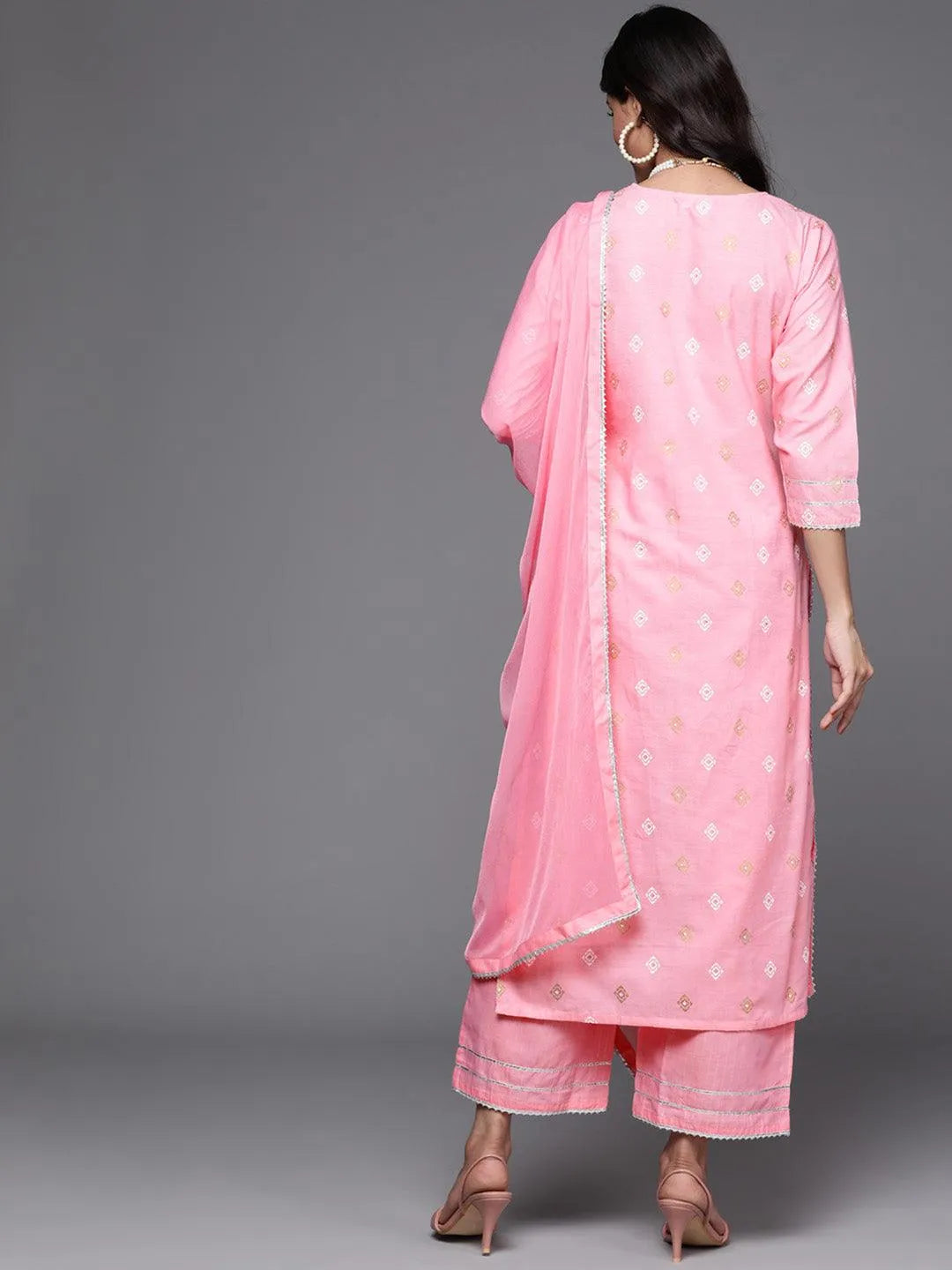 Pink Printed Cotton Suit Set - Libas 