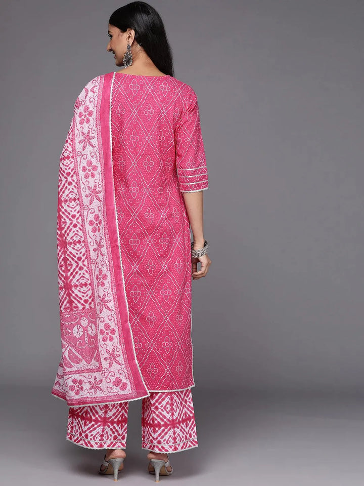 Pink Printed Cotton Straight Suit Set - Libas