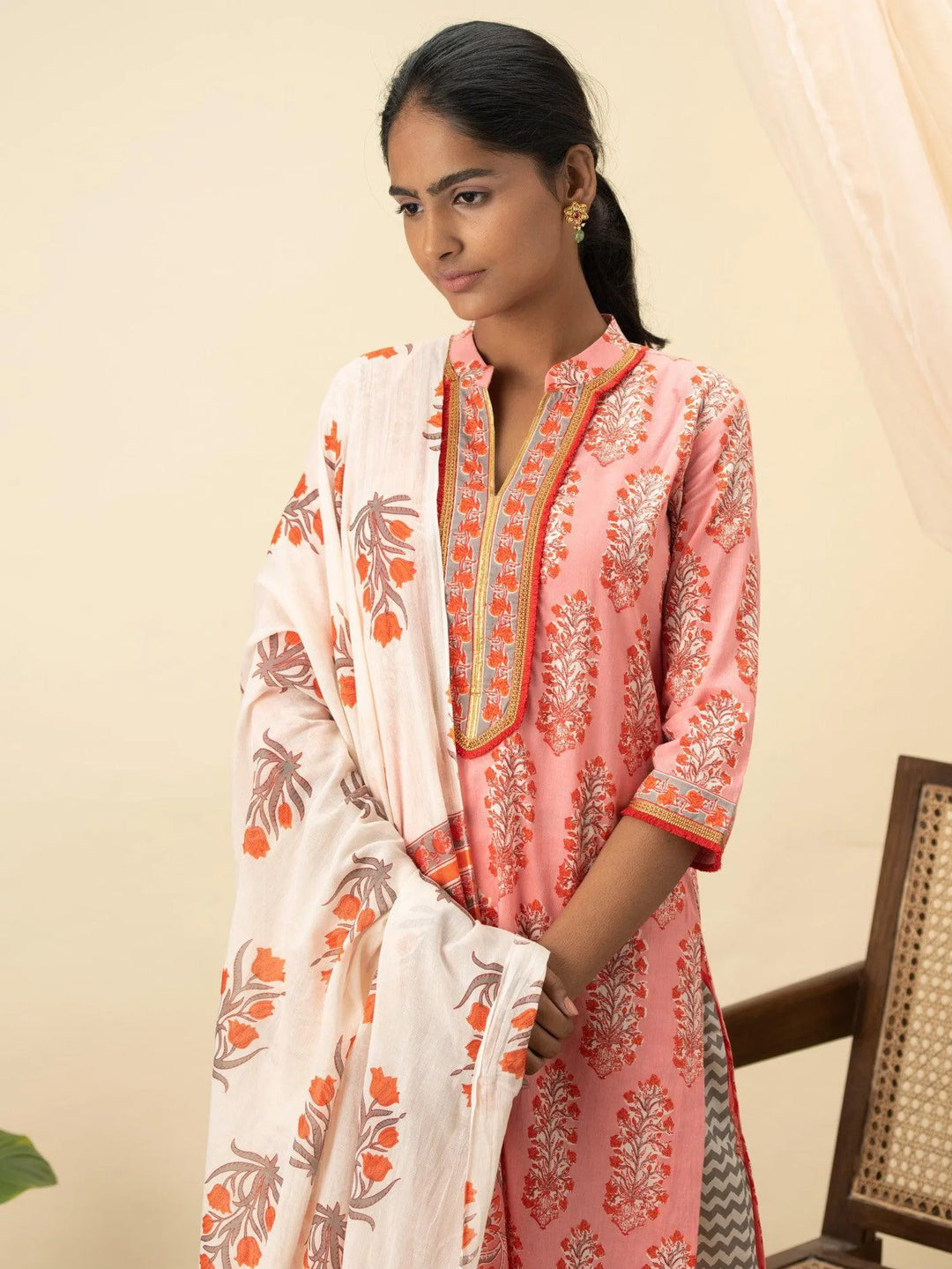 Pink Printed Cotton Suit Set - Libas 