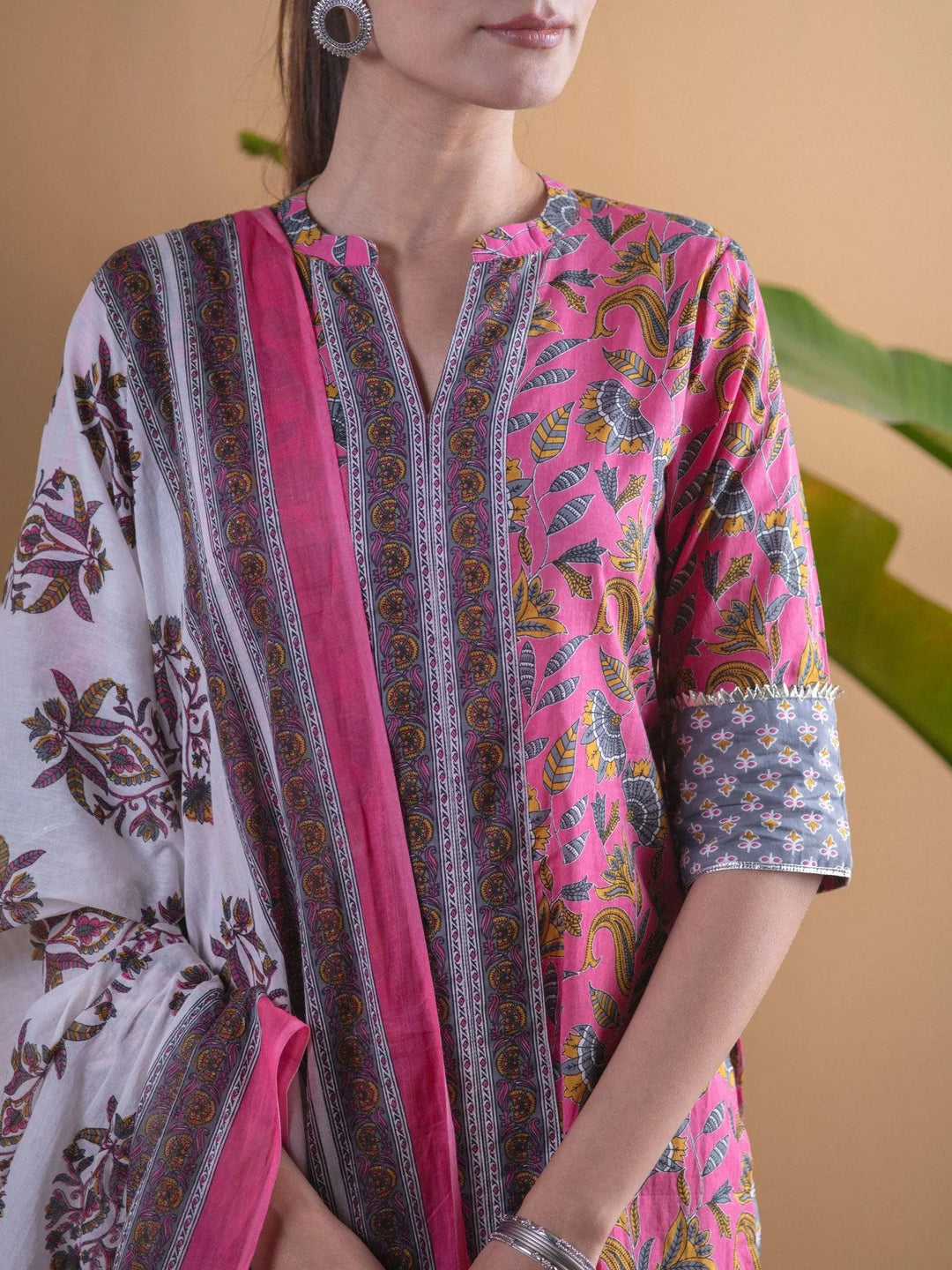 Pink Printed Cotton Suit Set - Libas