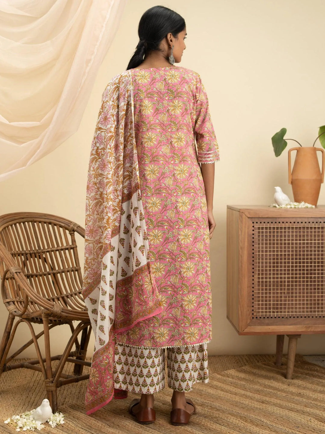 Pink Printed Cotton Suit Set - Libas 