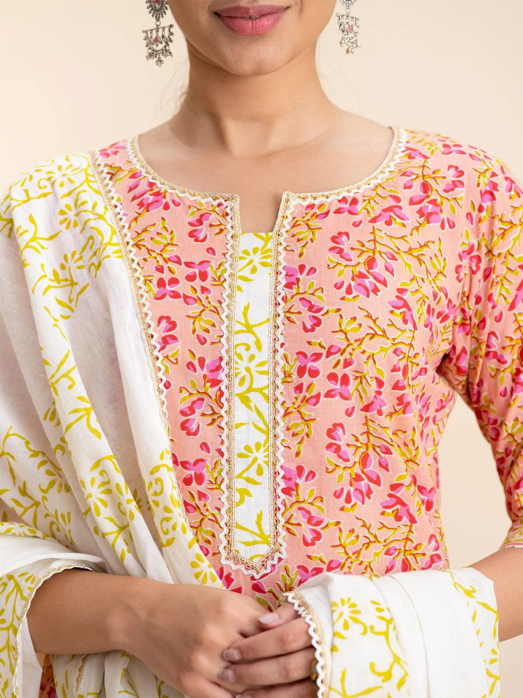 Pink Printed Cotton Suit Set - Libas 