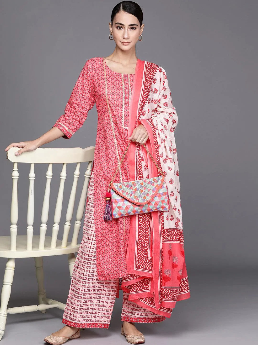 Pink Printed Cotton Suit Set - Libas