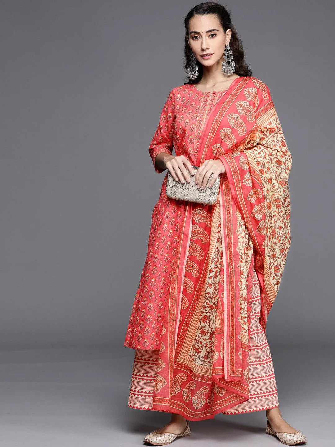 Pink Printed Cotton Suit Set - Libas