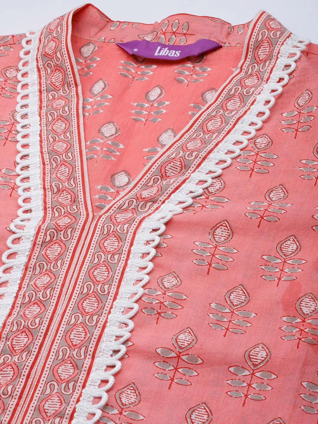 Pink Printed Cotton Suit Set - Libas 