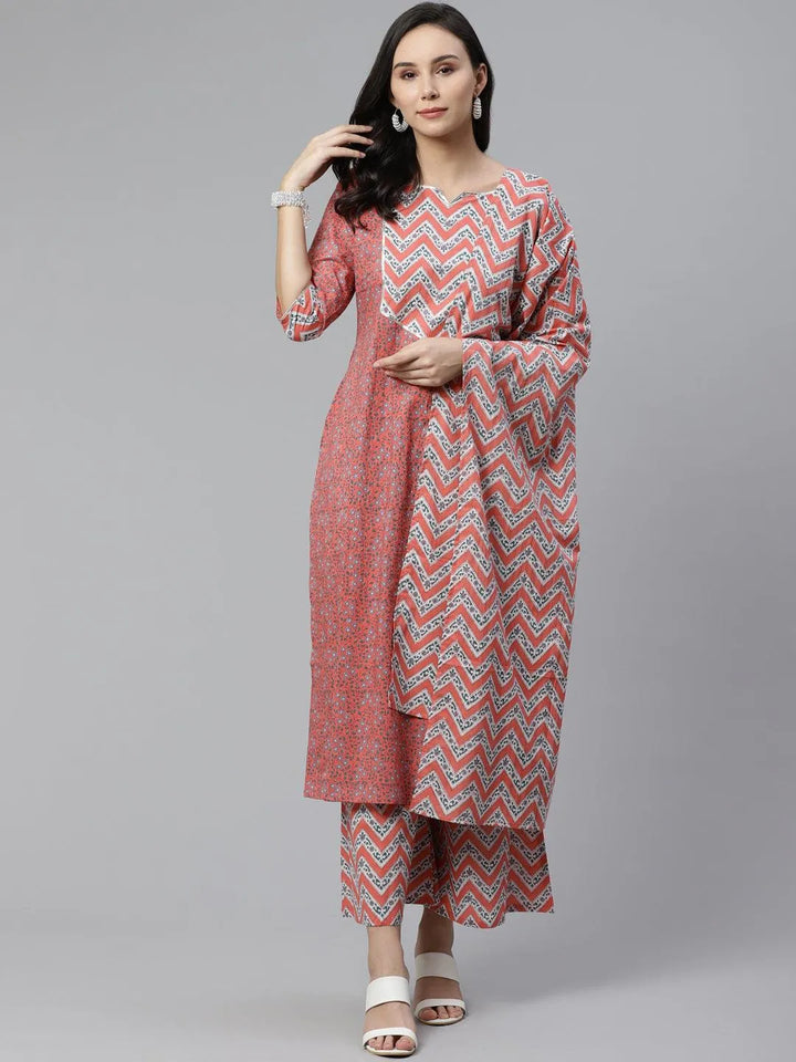 Pink Printed Cotton Suit Set - Libas