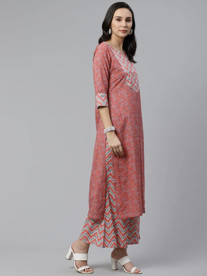 Pink Printed Cotton Suit Set - Libas