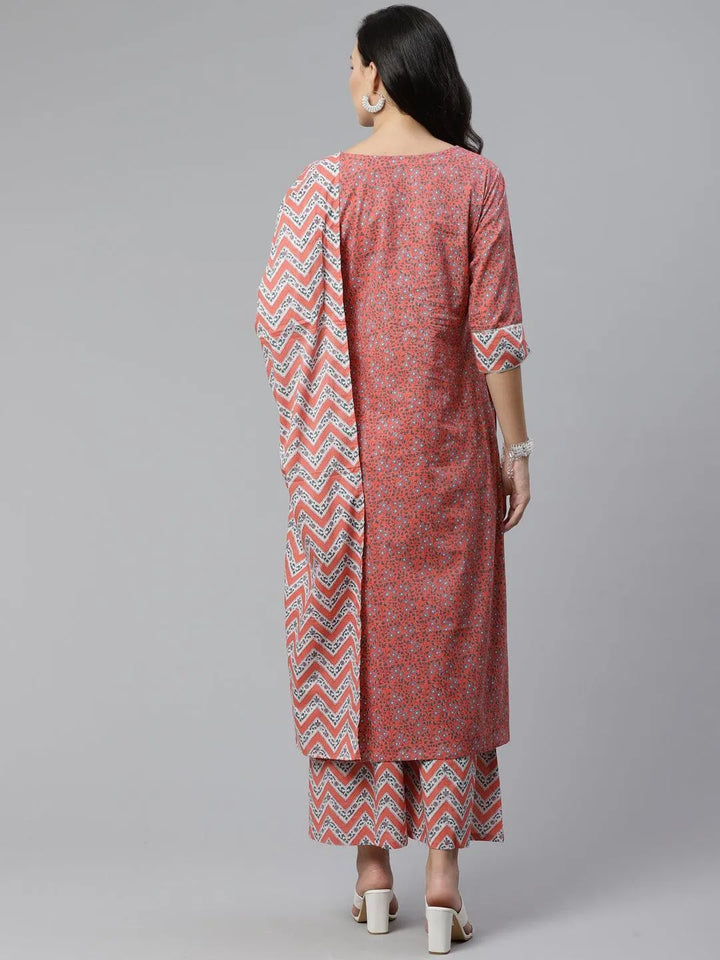 Pink Printed Cotton Suit Set - Libas