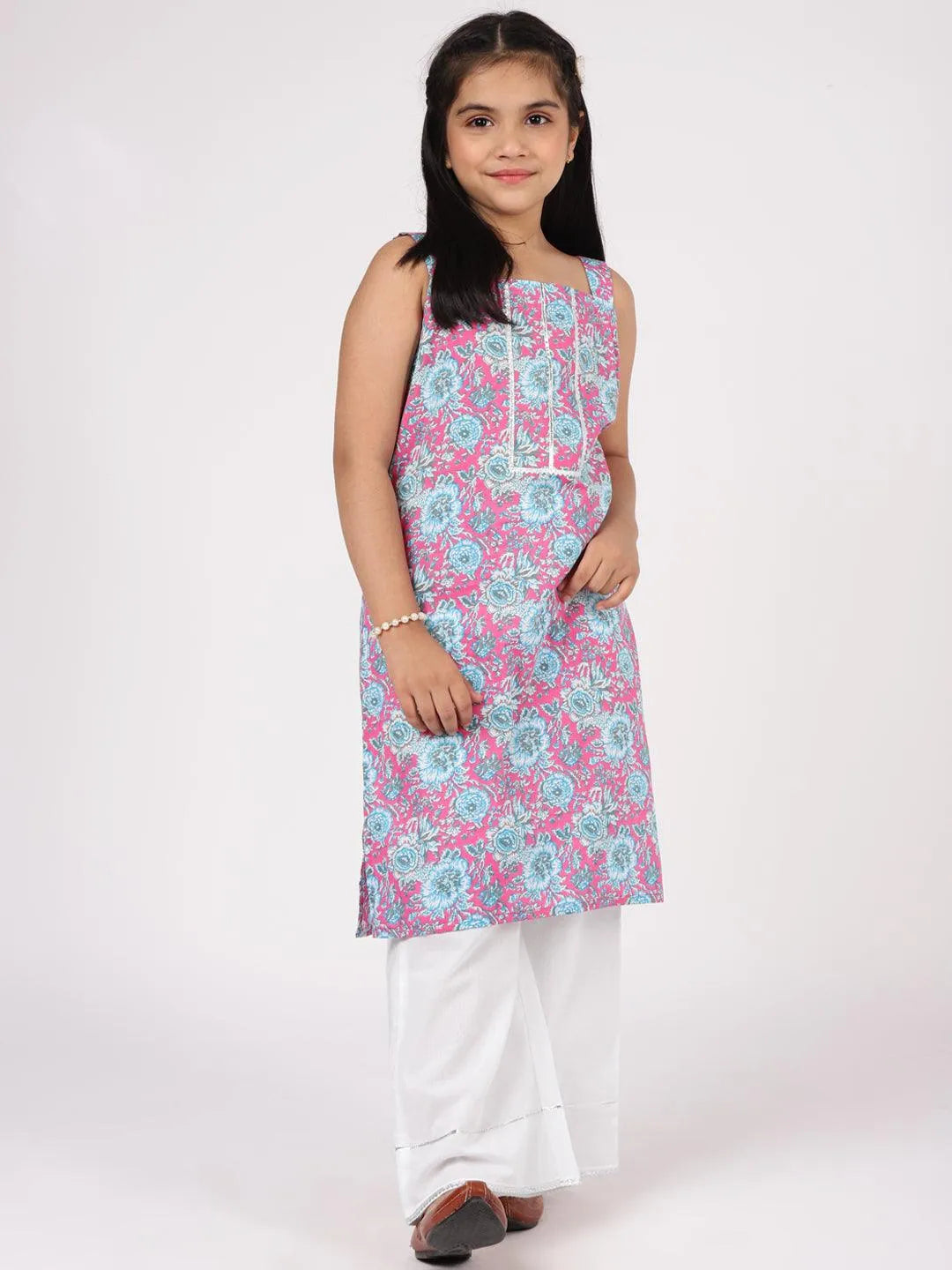 Pink Printed Cotton Straight Kurta Set - Libas 