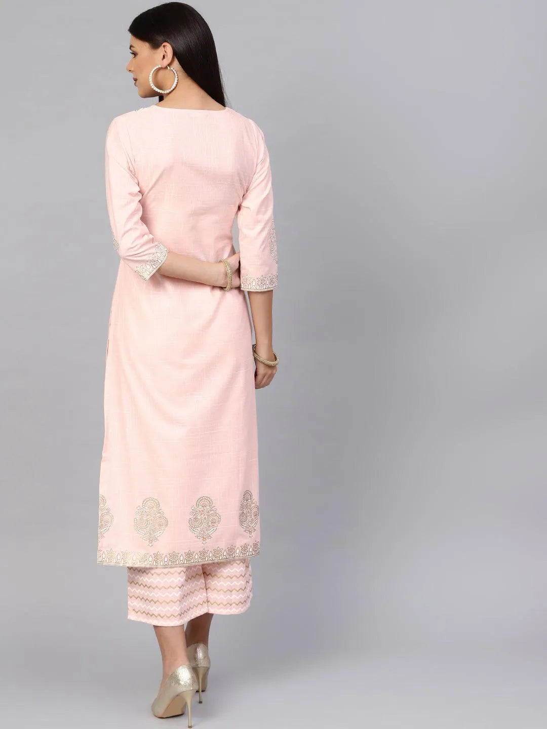 Pink Printed Cotton Kurta Set - Libas