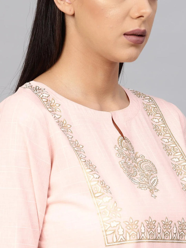 Pink Printed Cotton Kurta Set - Libas