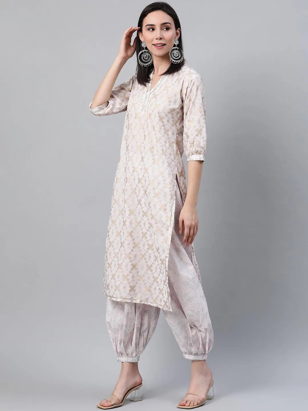 Pink Printed Cotton Kurta Set - Libas 