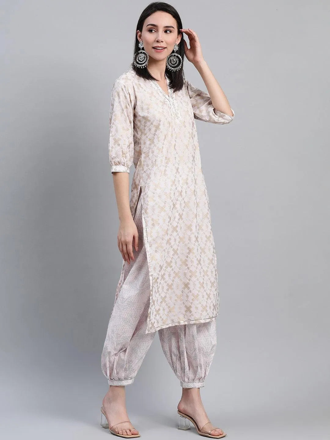 Pink Printed Cotton Kurta Set - Libas 